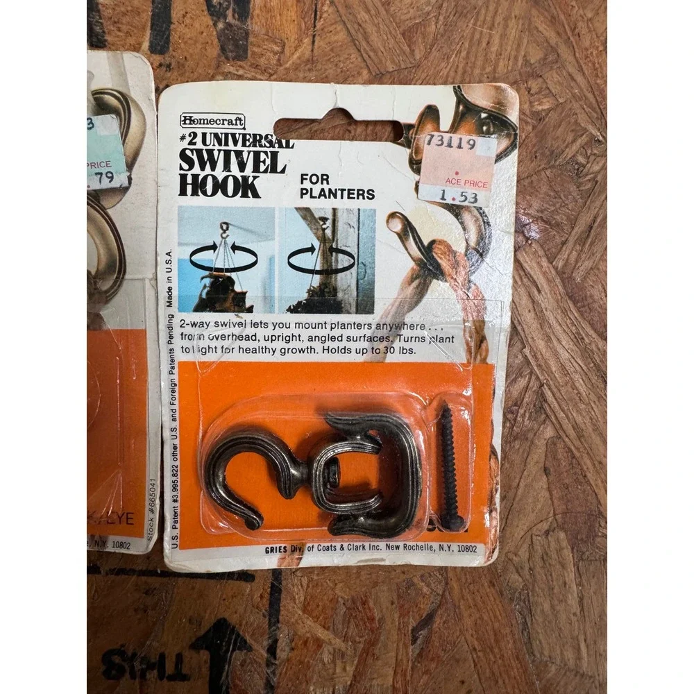 Vintage Homecraft Swivel Plant Hooks Lot of 3 Hanging Planter Hardware New NOS